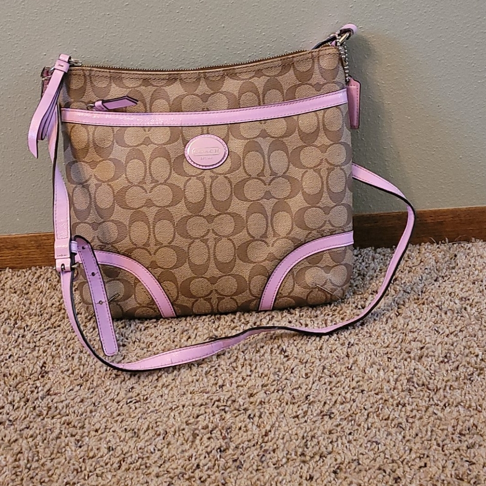 Pink Coach 2 zippered compartment adjustable strap